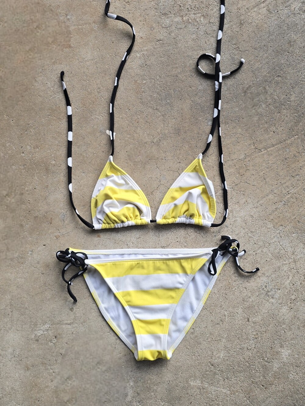 y2k yellow striped polka dot bikini small